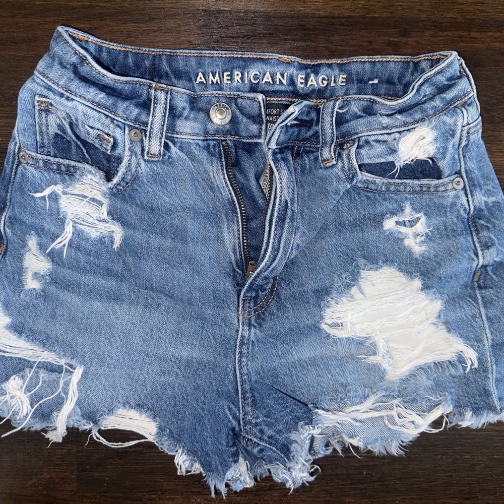 American Eagle Outfitters Light Blue Ripped Jean Shorts